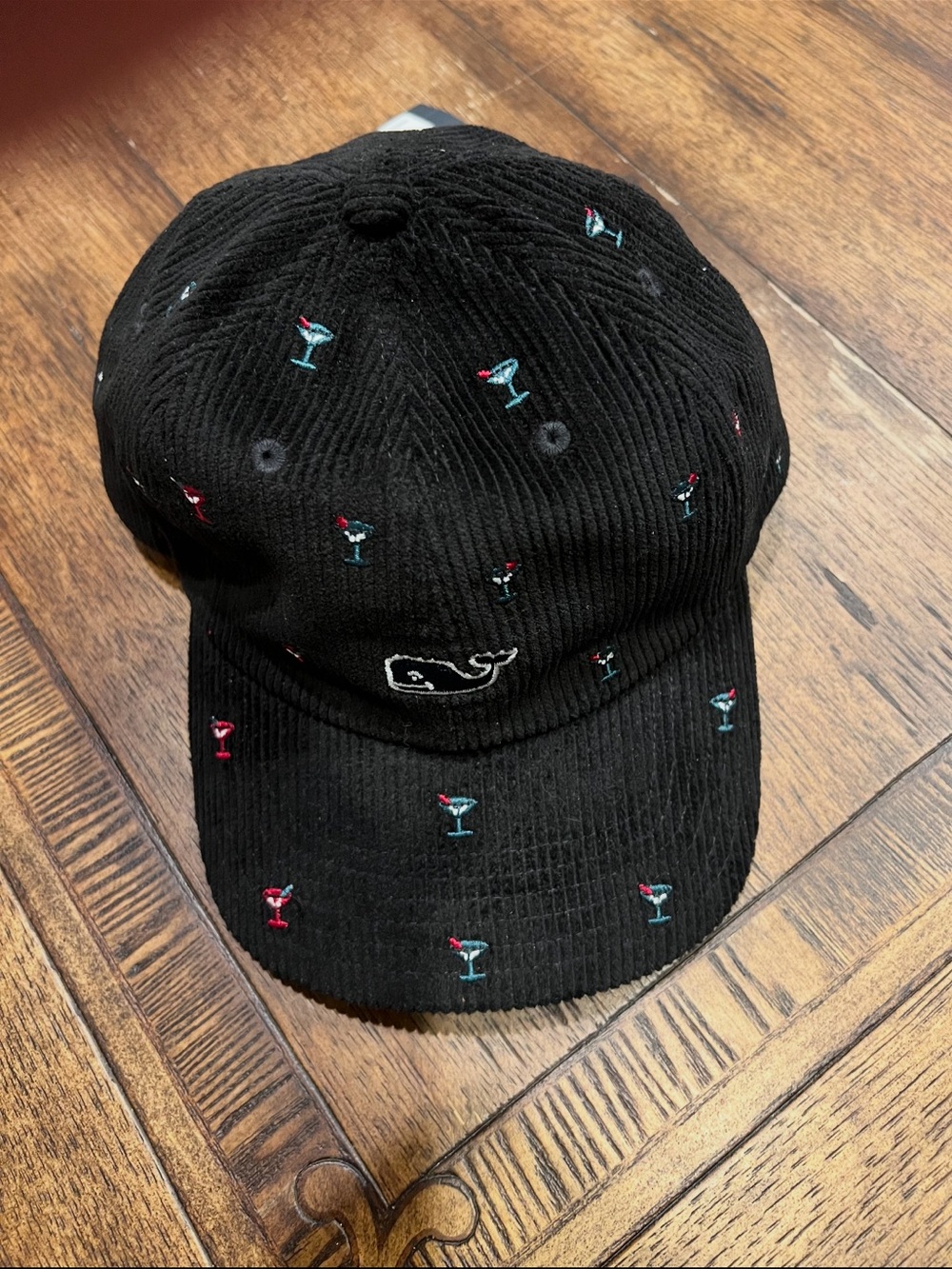 Vineyard Vines Black Corduroy Kids Cap with Cocktail Embroidery